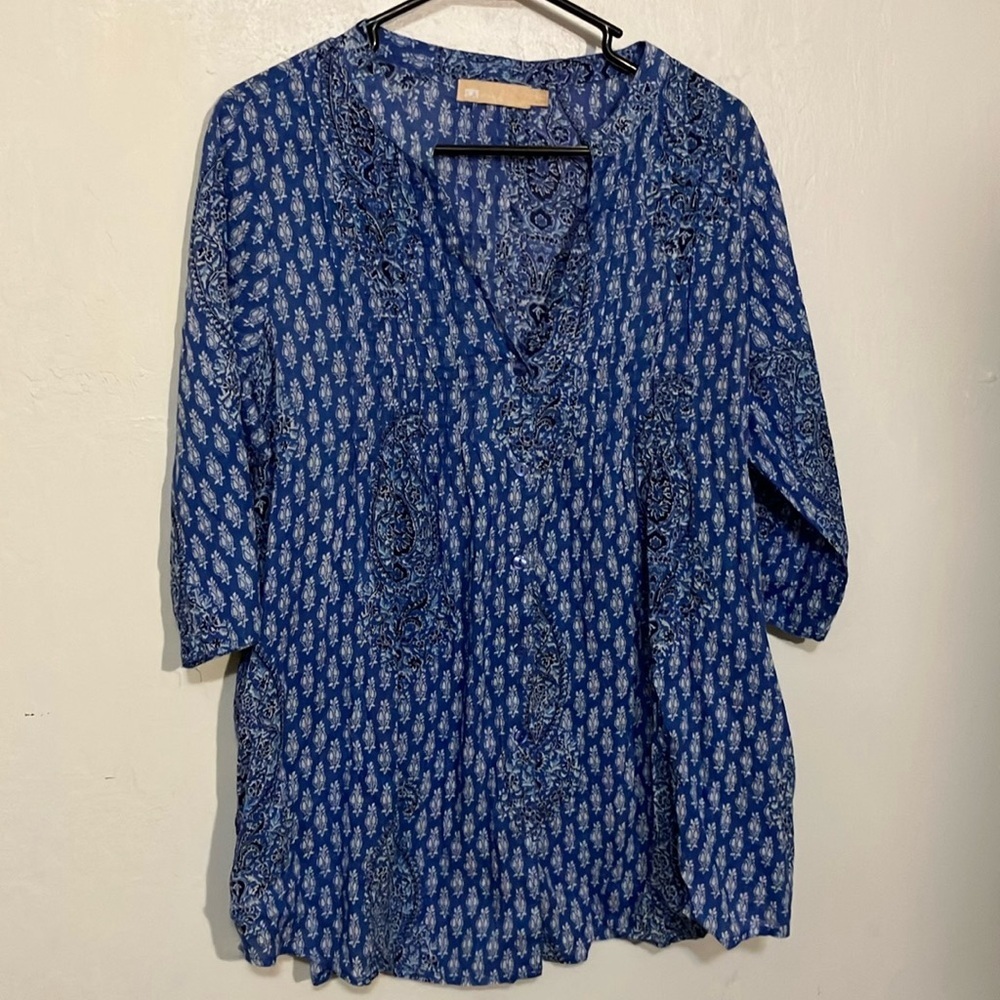 La Cera bandana print paisley lightweight swing tunic with pockets Large
